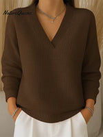 Women's Casual V-neck Waffle Knit Long-sleeved Top