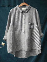 Women's Casual Cotton And Linen Striped Long-Sleeved Shirt