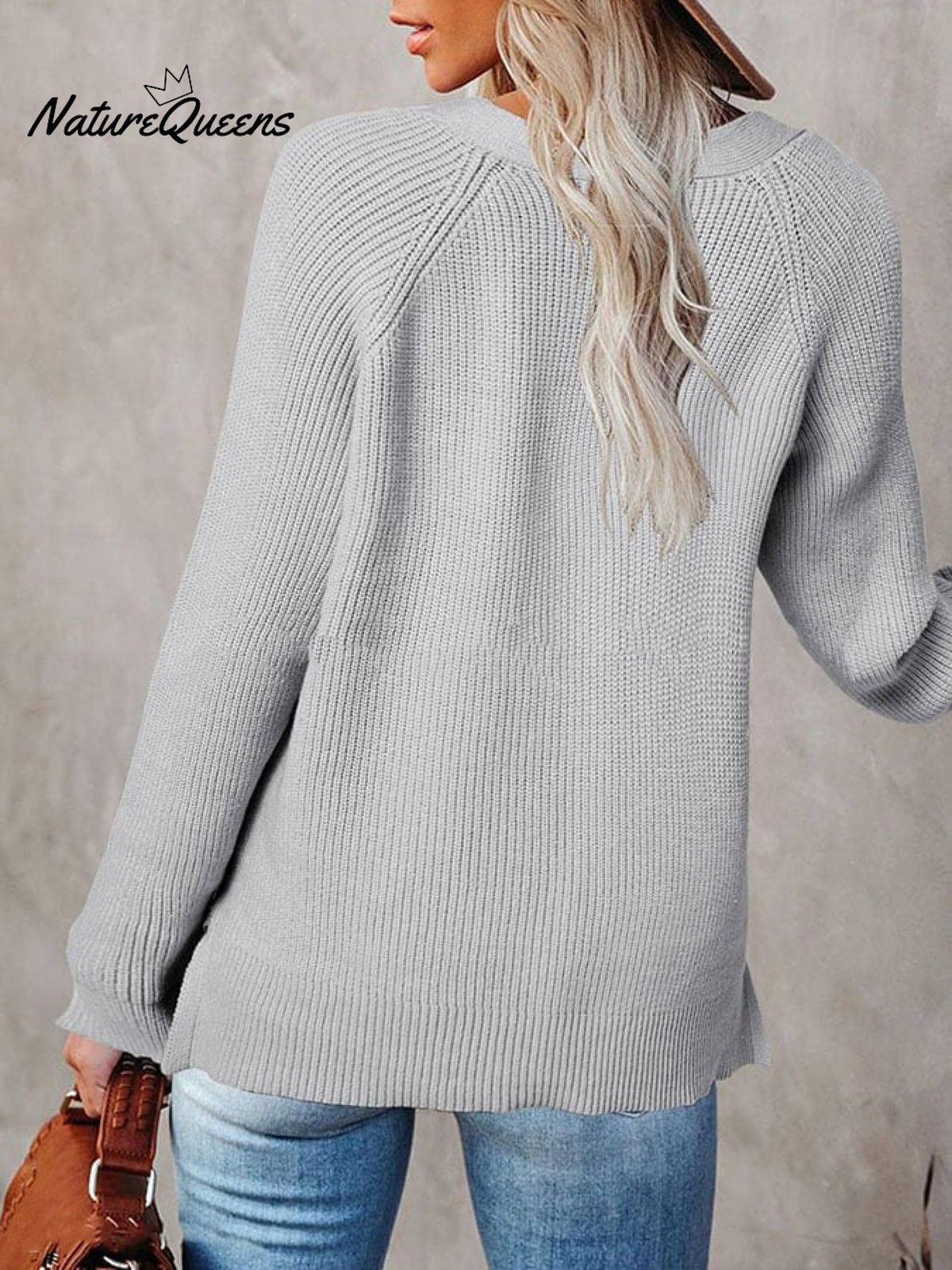 🧹Women'S Solid Color Casual V-Neck Pullover Sweater