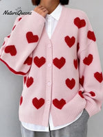 Women's Valentine's Day Heart-Patterned Knitted Cardigan