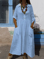 Women's Pocket Lapel Cotton Dress