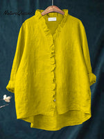 Women's Casual Cotton And Linen Ruffle Shirt