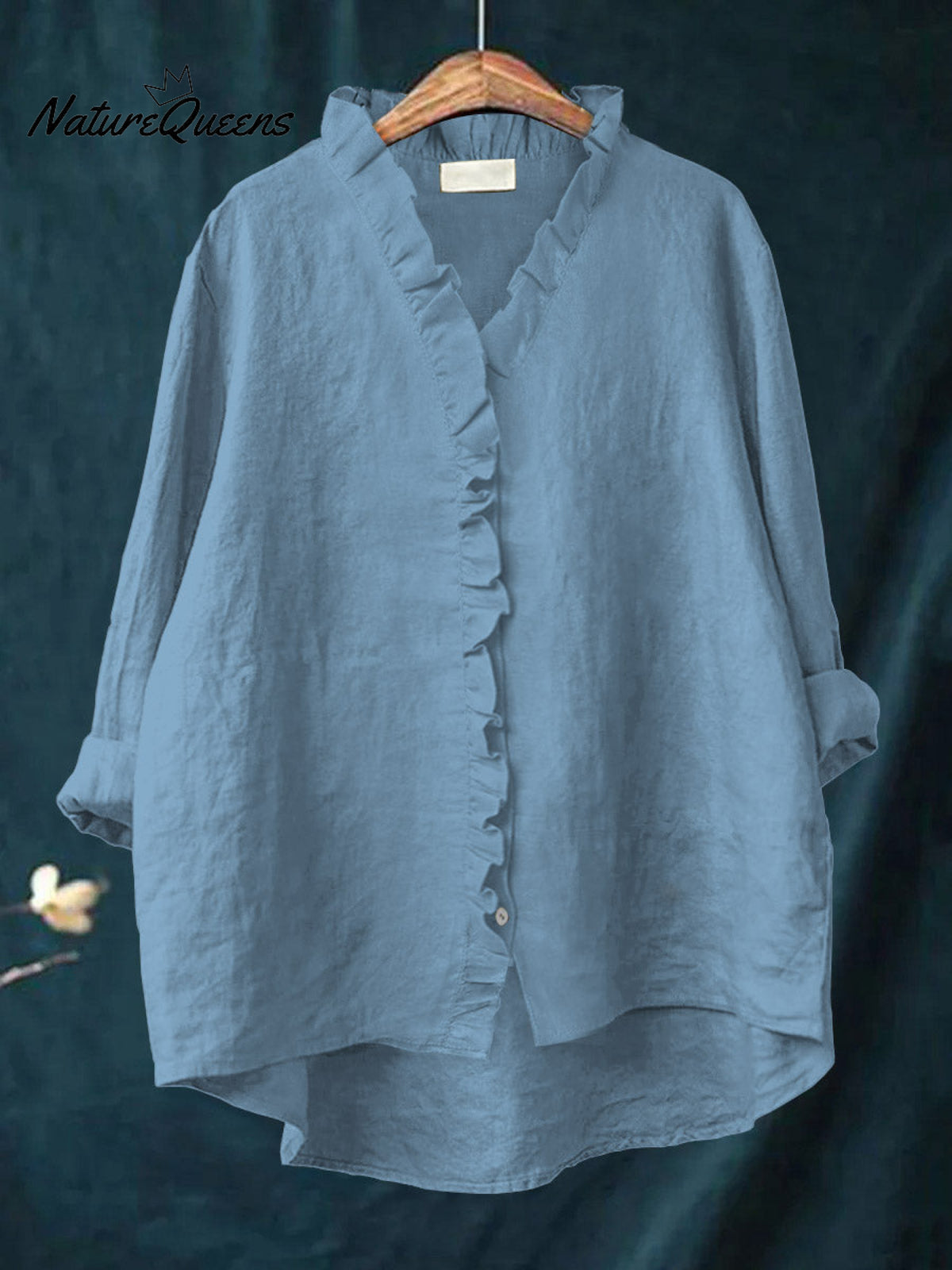 Women's Casual Cotton And Linen Ruffle Shirt
