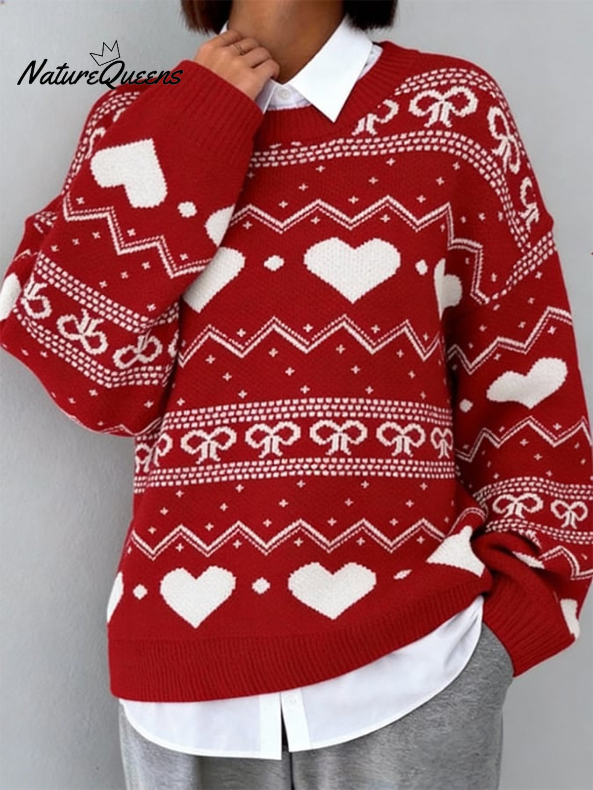Women's Valentine's Day Heart Pattern Pullover Sweater
