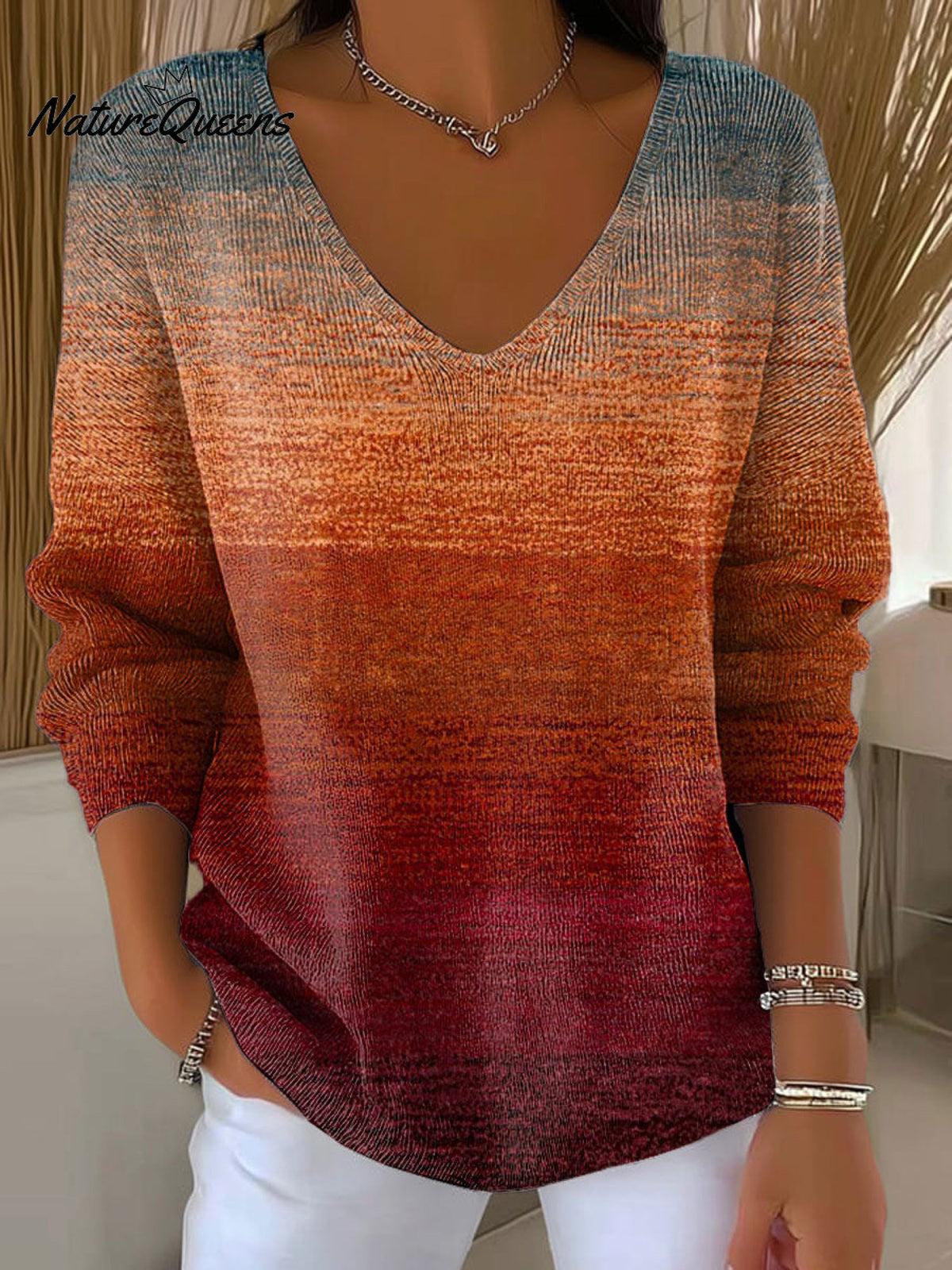 Women's Autumn Gradient Striped Casual Pullover Sweater