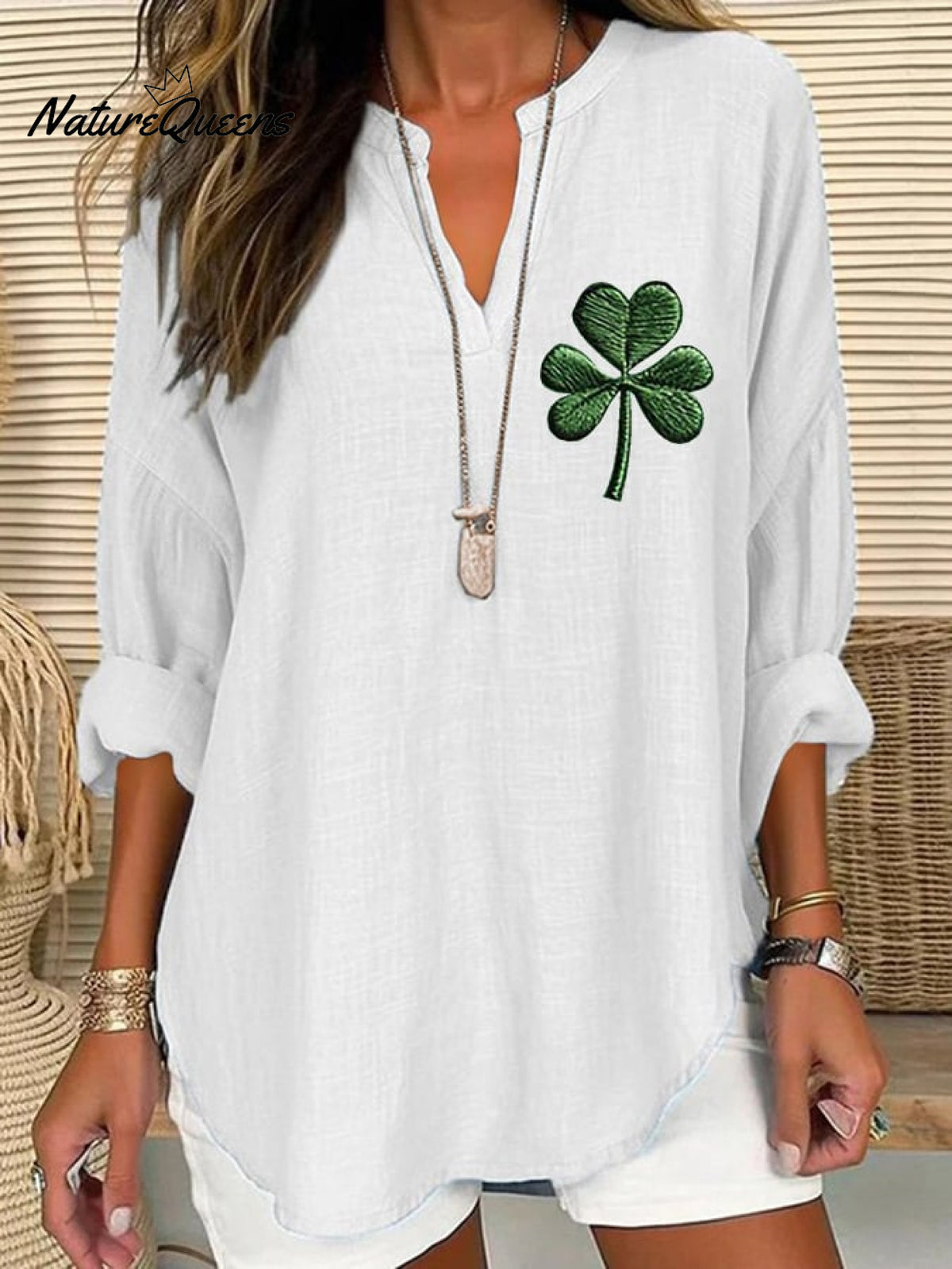 Women's St. Patrick's Day Printed Casual Long Sleeve V-Neck Shirt