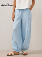 100% Linen Broad Elastic Waistband Pants TALIA