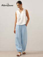 100% Linen Broad Elastic Waistband Pants TALIA