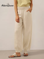 100% Linen Broad Elastic Waistband Pants TALIA