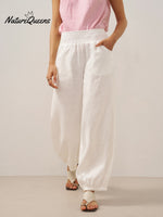 100% Linen Broad Elastic Waistband Pants TALIA