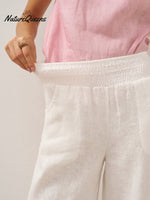 100% Linen Broad Elastic Waistband Pants TALIA
