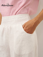 100% Linen Broad Elastic Waistband Pants TALIA