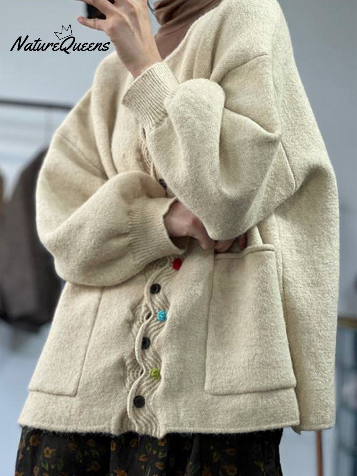 Colorful Button Thick Wool Loose Cardigan Sweater