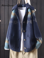 Vintage Lapel Jacquard Large Pocket Sweater