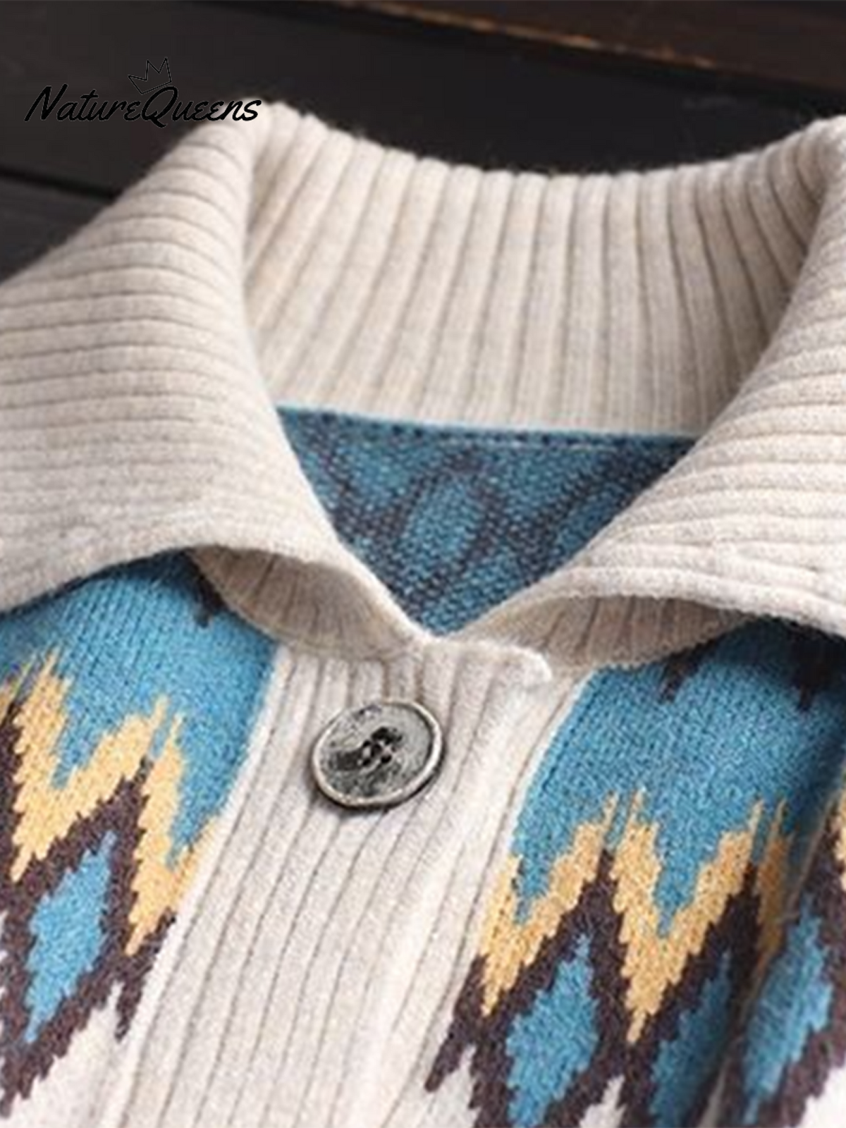 Vintage Lapel Jacquard Large Pocket Sweater