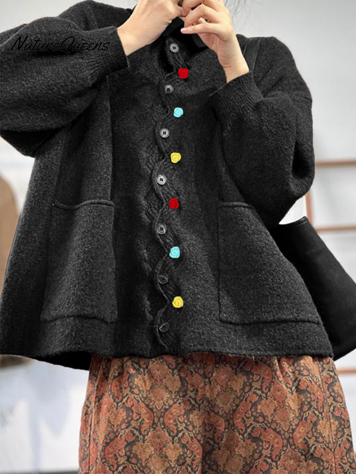 Colorful Button Thick Wool Loose Cardigan Sweater