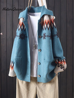 Vintage Lapel Jacquard Large Pocket Sweater