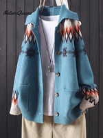 Vintage Lapel Jacquard Large Pocket Sweater