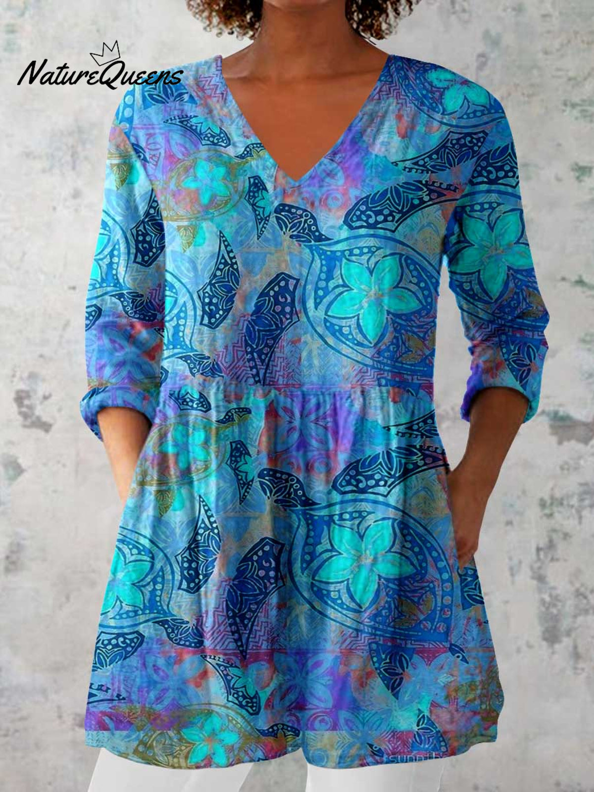 Women's Elegant Floral Pattern Cotton and Linen Top