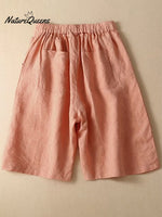 Loose Casual Cotton Linen Wide Leg Capris