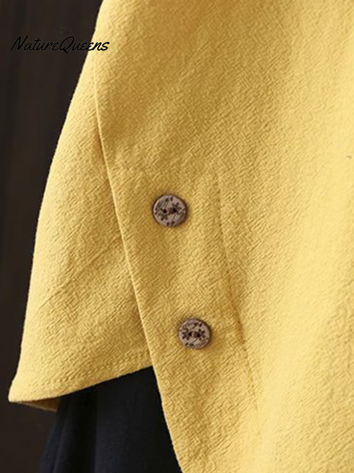 Women’s Solid Color Cotton And Linen Round Neck Button Short Sleeve Irregular Slit At Hem Blouse