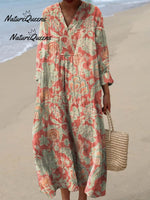 Women's Vintage Lovely Floral Art Printed Cotton And Linen Casual Pants