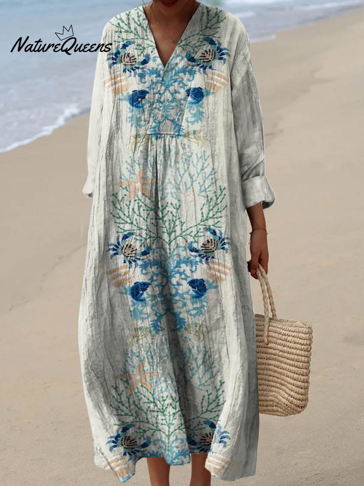 Women's Lovely Sea Life Pattern Art Print Cotton Dress