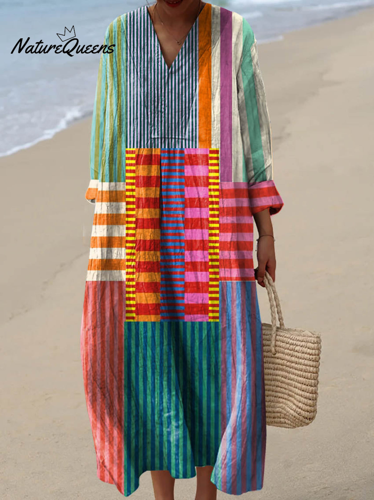 Women's Vintage Geometric Pattern Art Print Cotton Dress