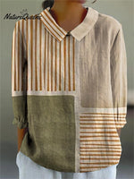 Women's Vintage Geometric Line Pattern Art Print Casual Cotton And Linen 3/4 Sleeve Shirt