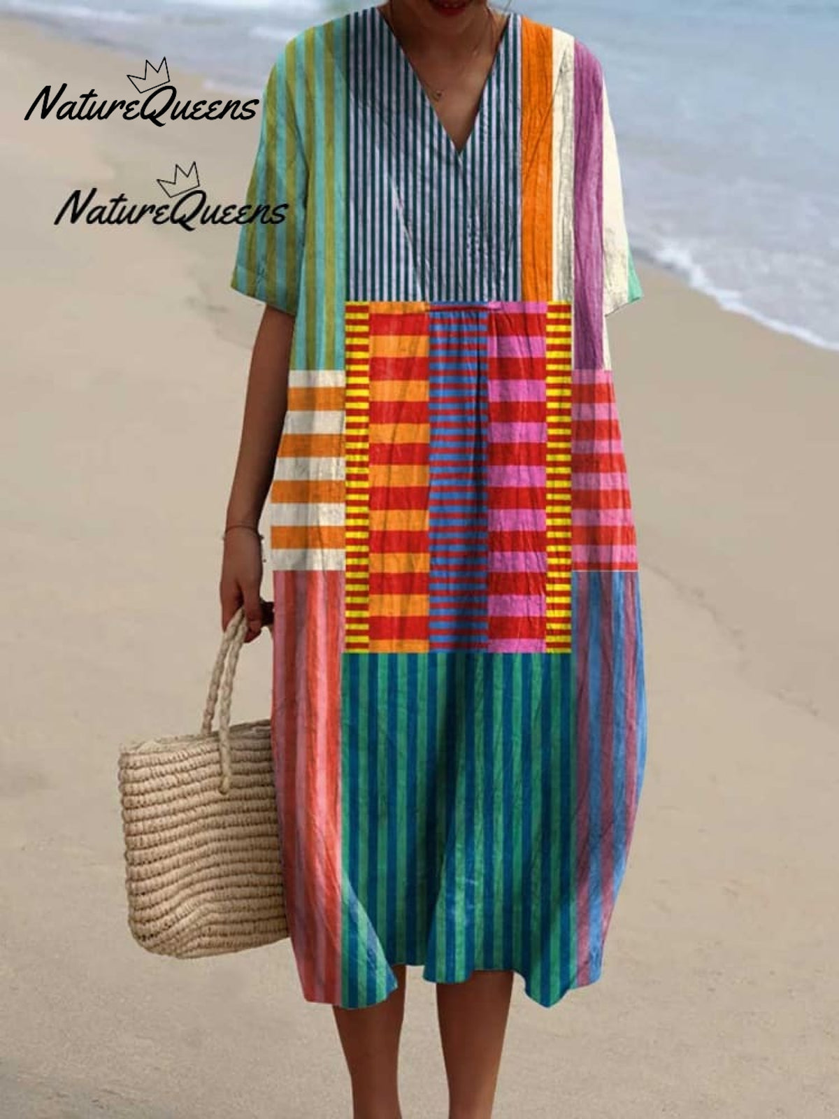 Women's Vintage Geometric Pattern Art Print Cotton Dress