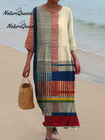 Women's Vintage Geometric Line Art Print Cotton Dress