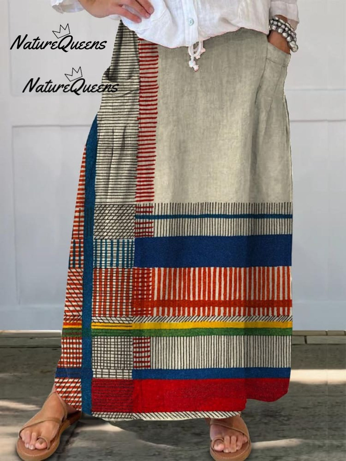 Women's Vintage Geometric Line Art Print Cotton Dress