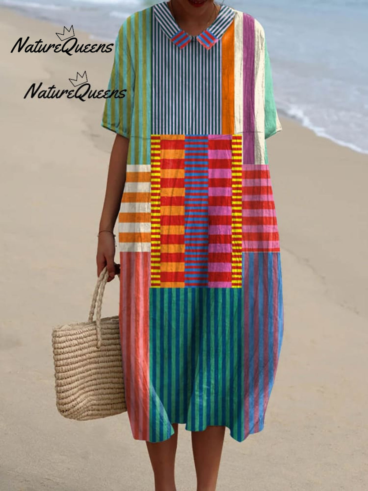 Women's Vintage Geometric Pattern Art Print Cotton Dress