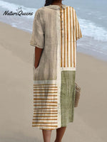 Women's Abstract Geometric Pattern Art Print Pocket Linen Dress(Convertible Dress With Front And Back Option)