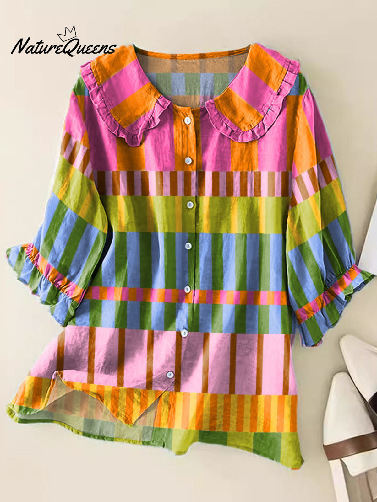 Women's Geometric Pattern Art Print Casual Peter Pan Collar Cotton Shirt