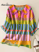 Women's Geometric Pattern Art Print Casual Peter Pan Collar Cotton Shirt