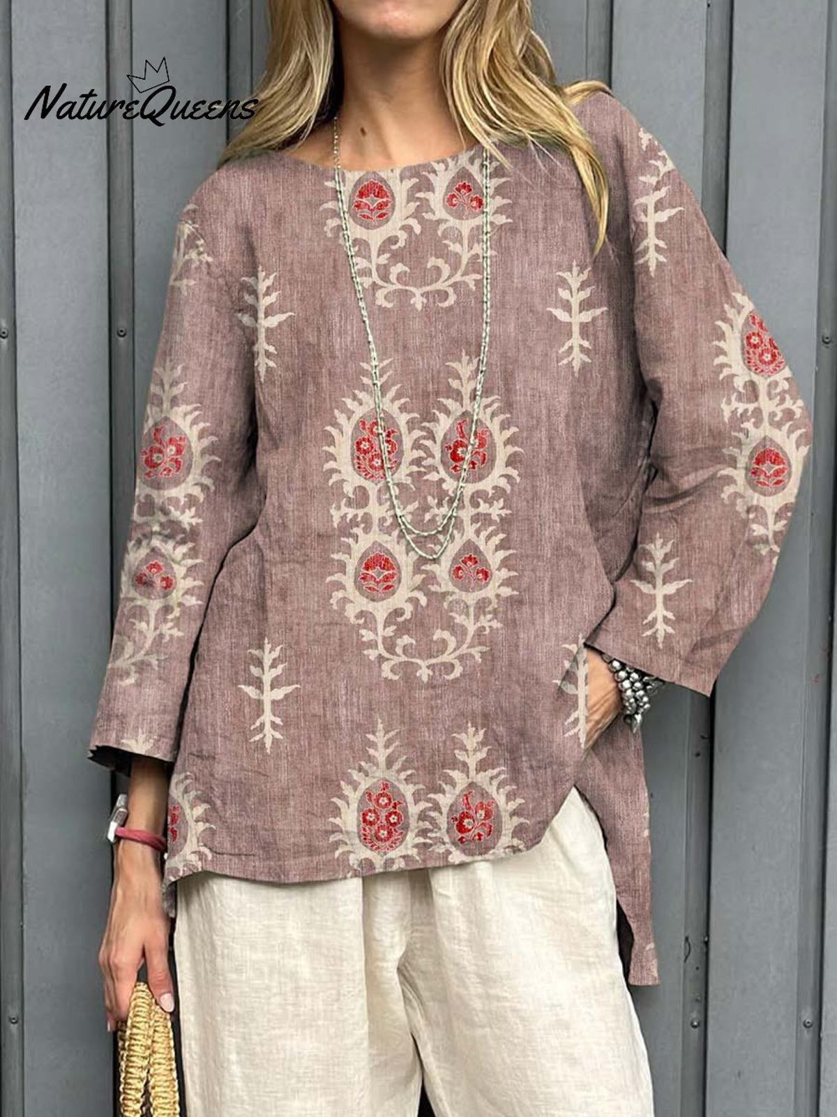 Women's Vintage Ethnic Pattern Art Print Casual Cotton Linen Shirt