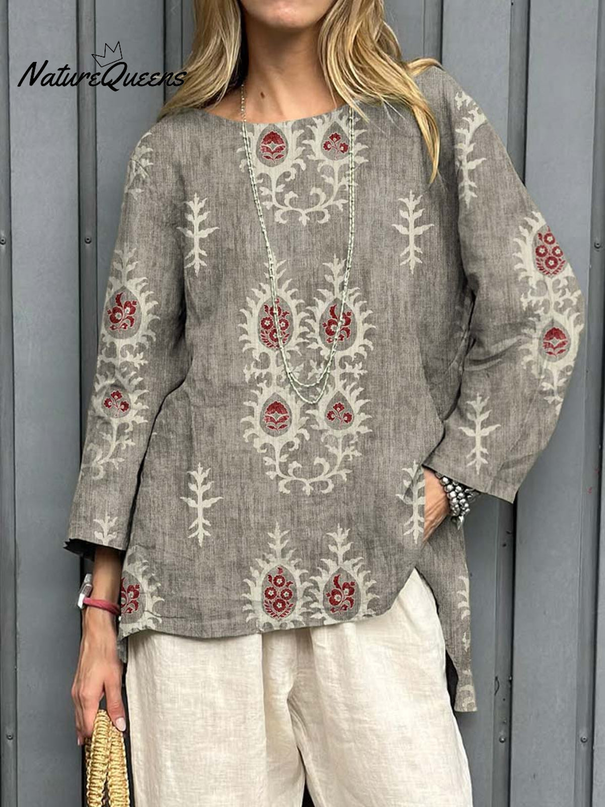 Women's Vintage Ethnic Pattern Art Print Casual Cotton Linen Shirt