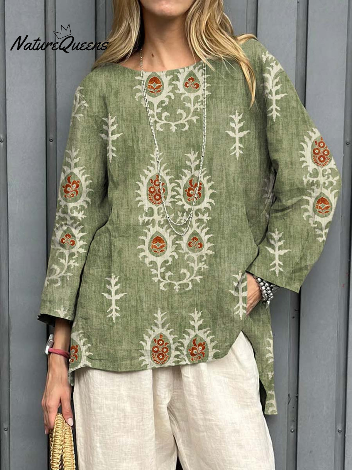 Women's Vintage Ethnic Pattern Art Print Casual Cotton Linen Shirt