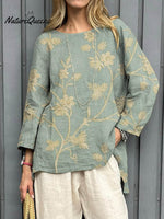 Women's Vintage Floral Art Print Casual Cotton Linen Shirt