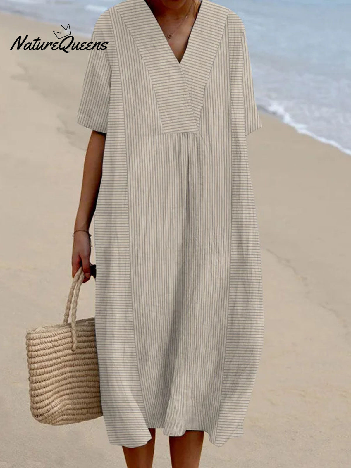 Women's Geometric Line Pattern Art Print Flowy Cotton Dress