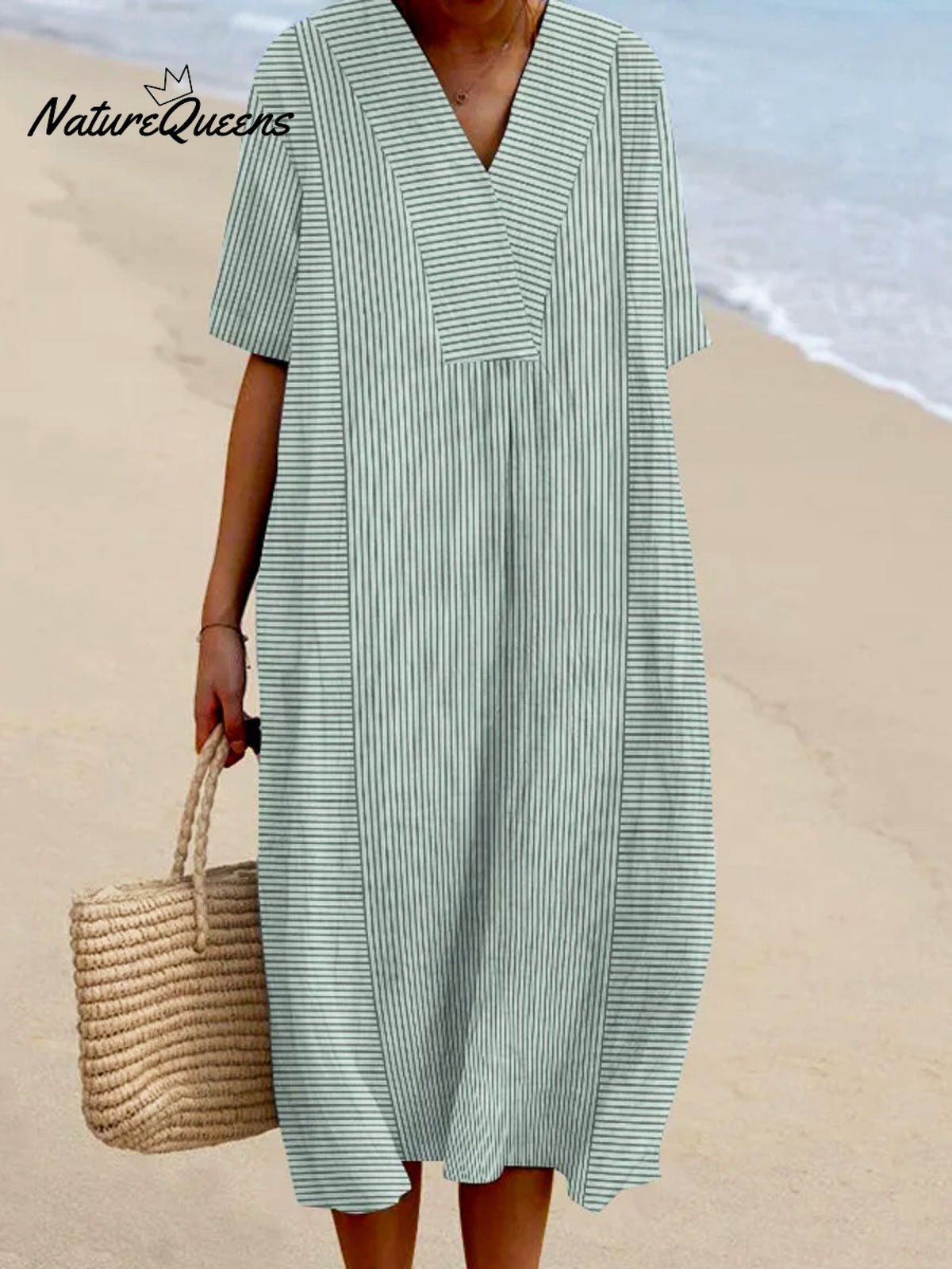 Women's Geometric Line Pattern Art Print Flowy Cotton Dress