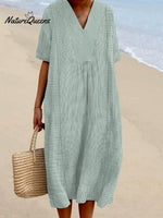 Women's Geometric Line Pattern Art Print Flowy Cotton Dress