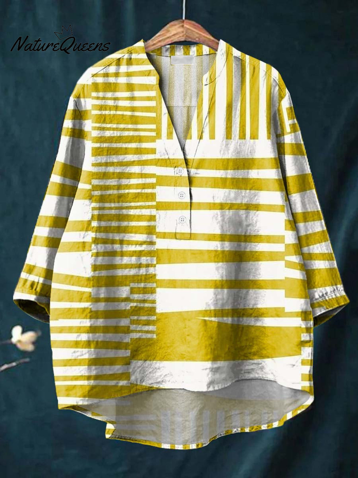 Women's Geometric Pattern Art Print Casual Cotton And Linen Shirt