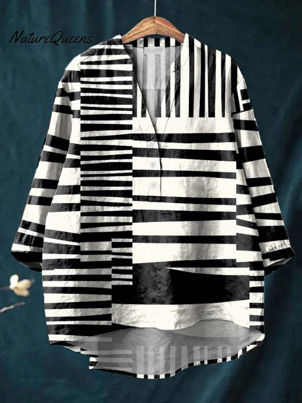 Women's Geometric Pattern Art Print Casual Cotton And Linen Shirt