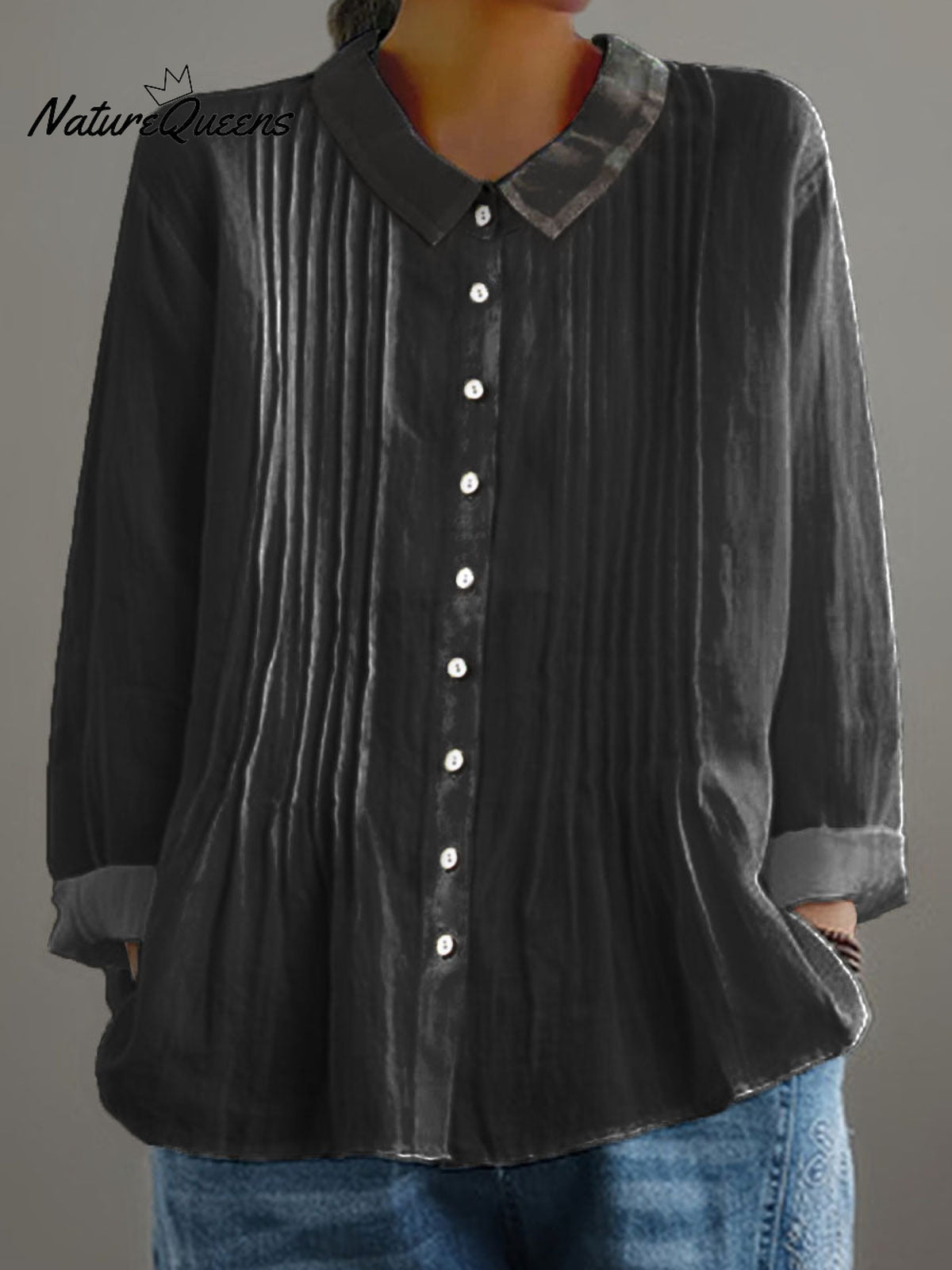 Women's Solid Color Art Casual Cotton And Linen Ruffle Shirt