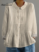 Women's Solid Color Art Casual Cotton And Linen Ruffle Shirt