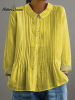 Women's Solid Color Art Casual Cotton And Linen Ruffle Shirt