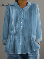 Women's Solid Color Art Casual Cotton And Linen Ruffle Shirt