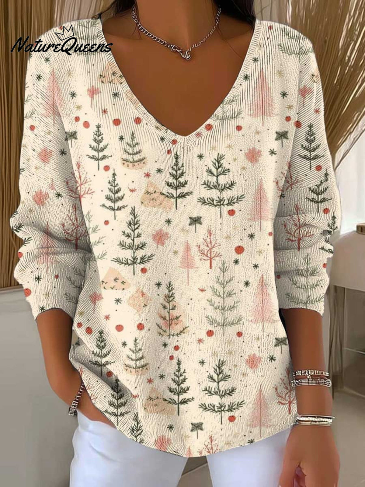 Women's Christmas Tree Art Print Buttoned Cardigan Sweater